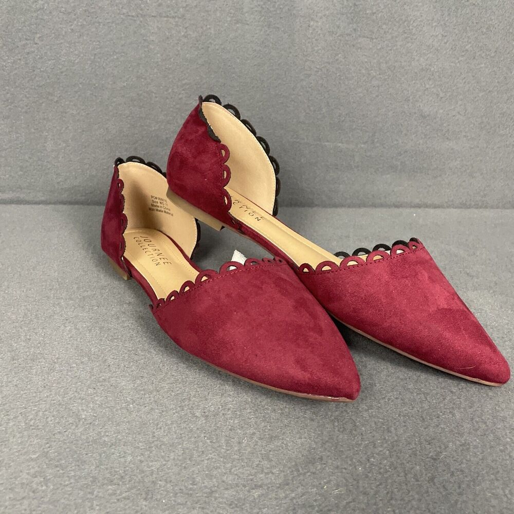 JOURNEE COLLECTION Womens Burgundy Kitten Heel Scalloped Edge Shoes Size 11 WD
